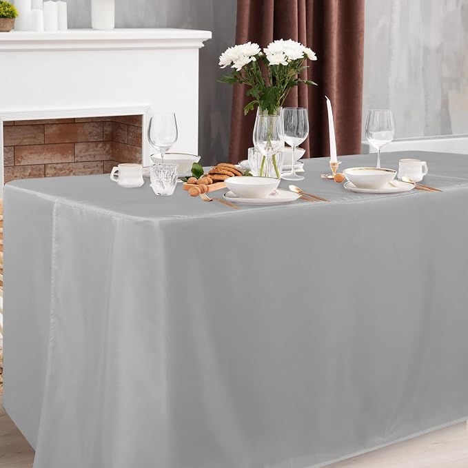 Obstal 2 Pack Table Clothes for 4 Foot Rectangle Tables - Water Resistant Washable Fabric Polyester Rectangle Table Cover Protector for Wedding, Banquet and Trade Shows, 48L x 24W x 30H Inches, Silver