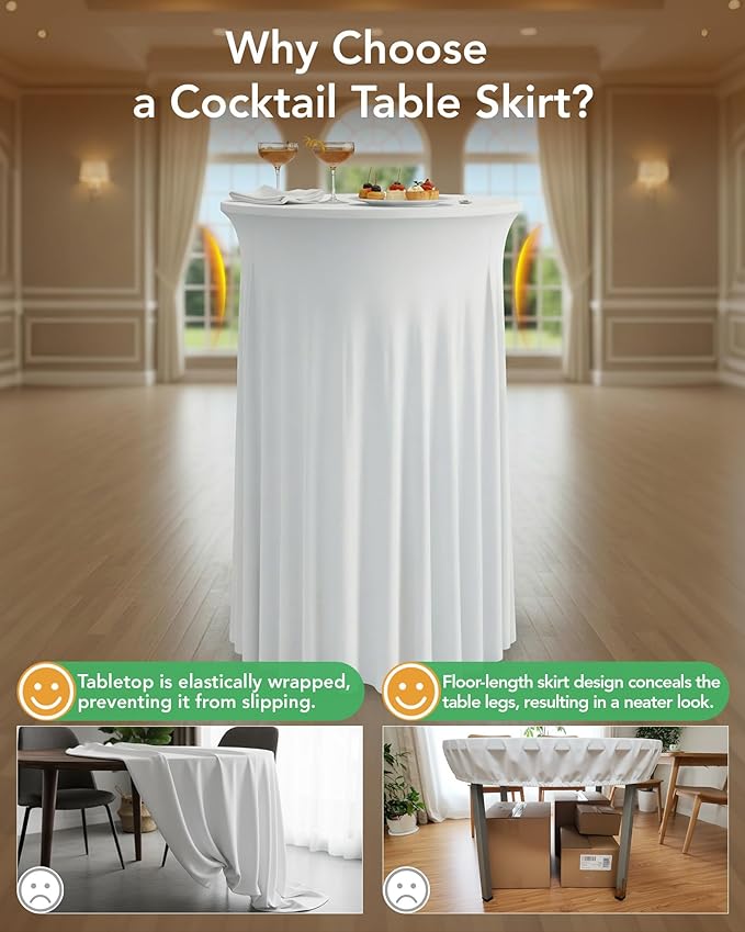 Cocktail Table Tablecloth with Skirts - 32x43 Inch Wavy Spandex High Top Cocktail Table Covers, Ruffle Drape Highboy Tablecloth Reusable for Party Wedding Cake Standing Table, Stamping Gold, 6 Pack