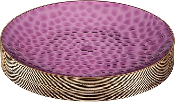 PLASTICPRO 30 Pack Hammered Plastic Plates Heavyweight Disposable Plastic Plates Elegant Translucent Purple Hammered Platsic Party Dishes with Gold Rim (Hamered Purple With Gold Rim, 9'' INCH PLATES)