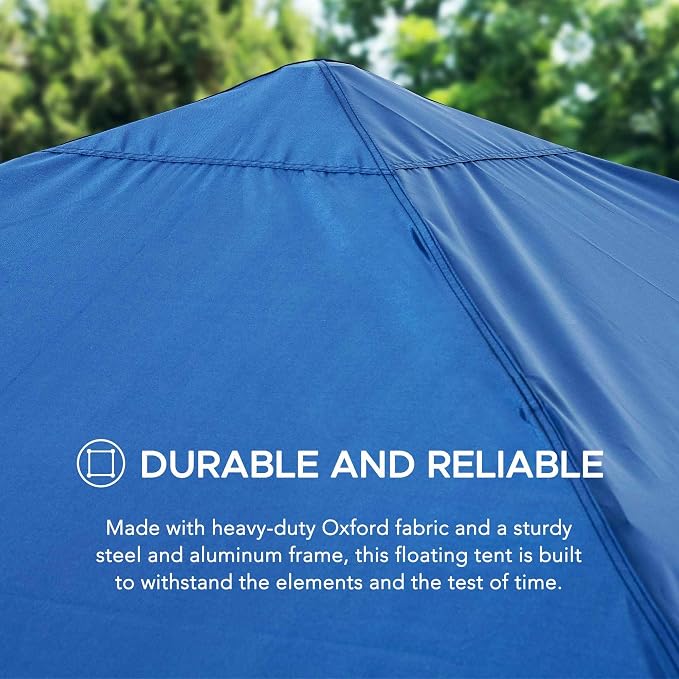 SUNJOY 10x10 FT Floating Pool Canopy Pop Up Gazebo, Navy Water Tent with Steel & Aluminum Frame, PVC Floats, Hand Pump & Carry Bag for Lake, Beach, Pool