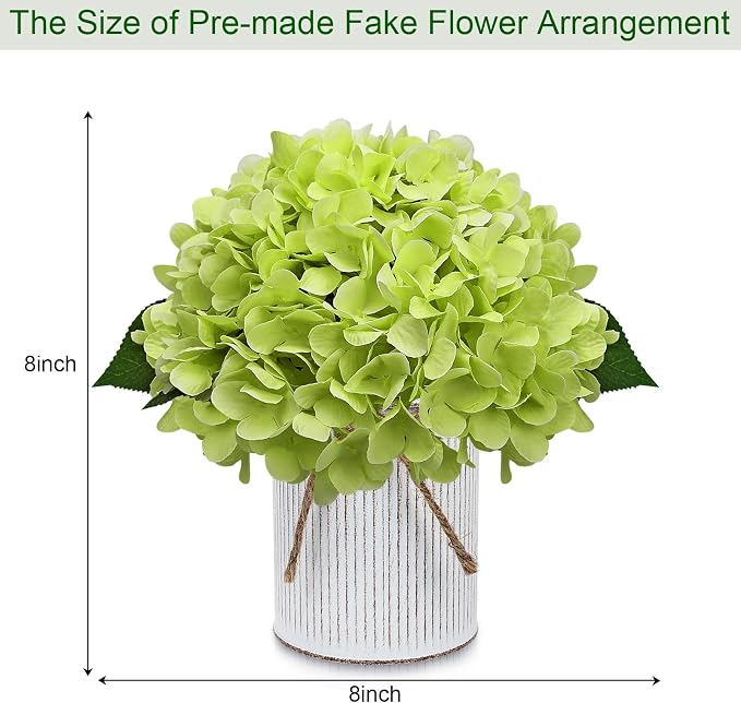 Flower Table Centerpieces - Set of 6 Floral Arrangement Artificial Wedding Hydrangeas Floral Arrangement with Rustic Metal Vase for Bridal Tea Party Event Decorations - Light Green