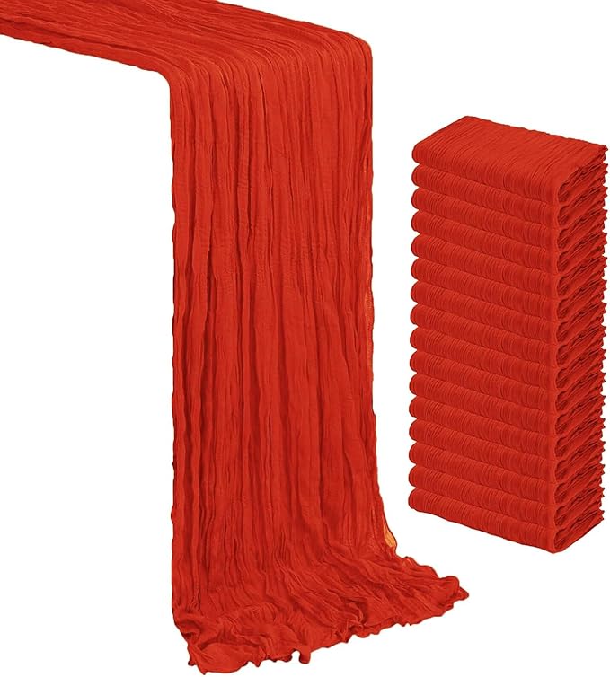 MDS Pack of 20 Cheesecloth Table Runner 35x170 Inch, 14FT Long Gauze Cheese Cloth Table Runner for Wedding Party Birthday Bridal Shower Farmhouse Garden Boho Rustic Table Decoration - Red
