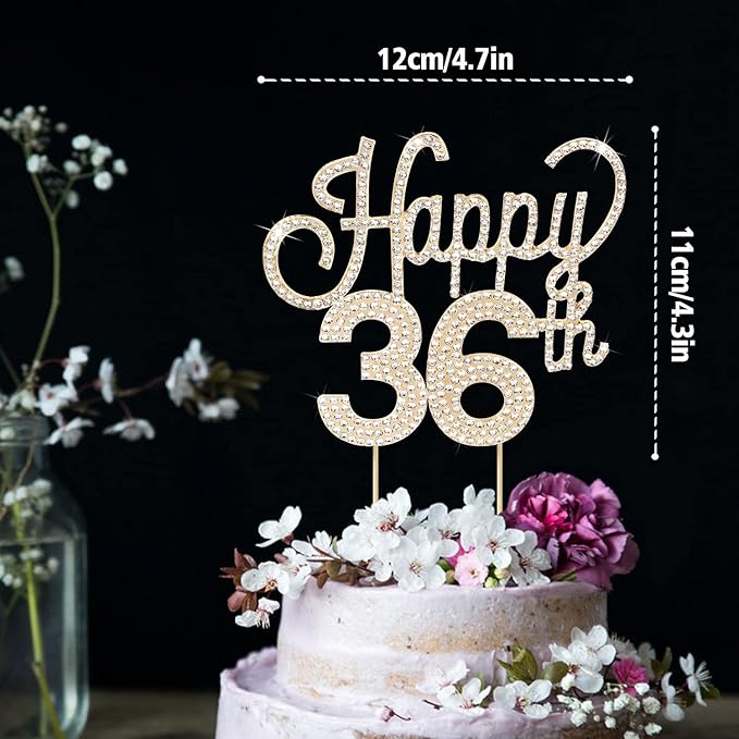 LINGTEER Happy 36th Birthday Gold Rhinestone Cake Topper - Cheers to 36th Birthday 36 Years Old Anniversary Party Cake Centerpieces Topper Decorations Gift Sign.