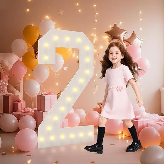 4FT Light Up Numbers, Marquee Numbers 4 Feet Tall Giant Number 2 Mosaic Big Number Sign for 2nd 12th 21st Birthday Party Backdrop Anniversary Decorations, Pre-Cut Large Frame 2