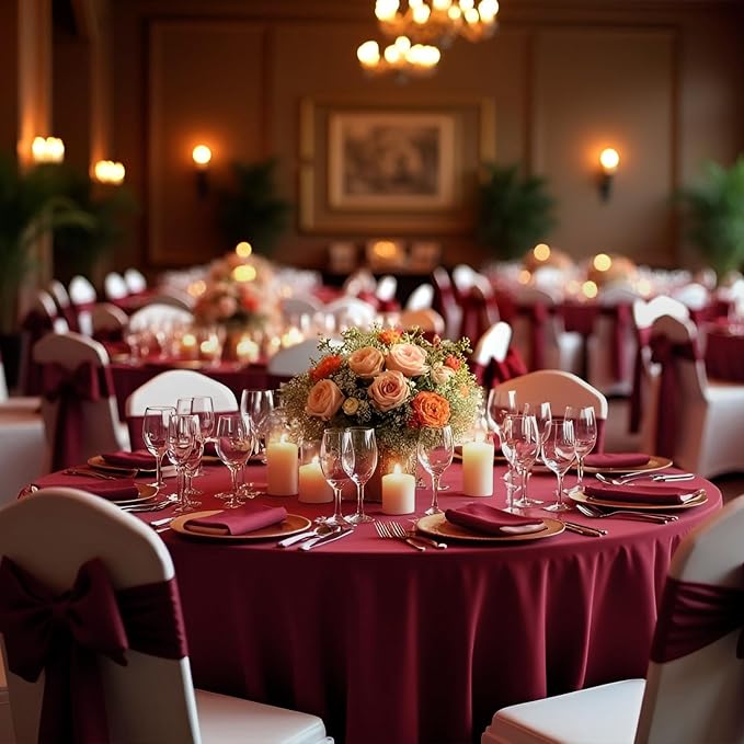 8 Pack Round Tablecloth 90 Inch Burgundy Tablecloth for Round Tables, Washable Polyester Table Cloth Stain and Wrinkle Resistant Decorative Table Cover for Wedding Party Dining Banquet