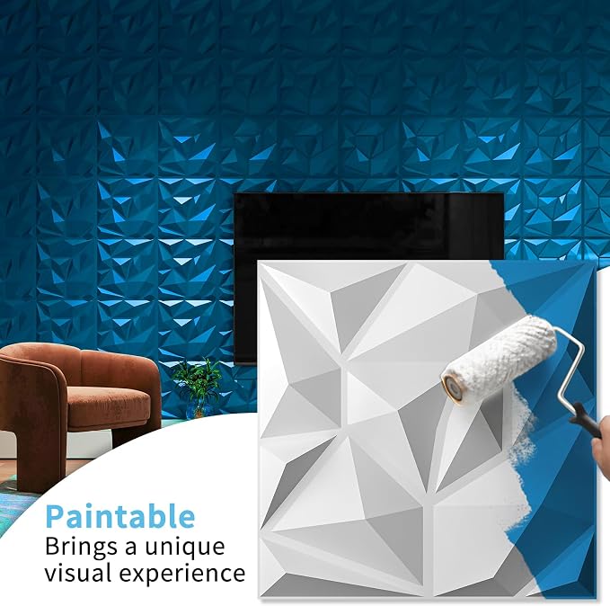 Art3d 100 Pack Decorative 3D Wall Panels, 19 Sq.Feet PVC Interior Wall Décor, 11.8"x11.8", White