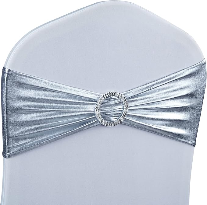 Spandex Chair Sashes Bows - Babenest 30PCS Premium Stretch Chair Cover Band with Buckle Slider Universal Elastic Chair Ties for Wedding Party Ceremony Reception Banquet Decoration (Metallic Silver)