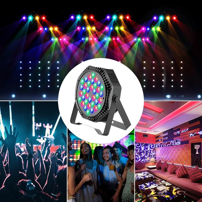 3-Pack DJ Stage Light for Parties LED Par Lights | 36LED, RGB, 9-Mode, Sound Activated, DMX Control, Uplighting for Wedding Club Christmas Disco Party Light