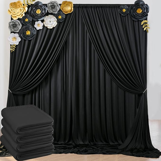 20ft x 8ft Wrinkle Free Black Backdrop Curtains for Parties, 4 Panels Thick Polyester Black Photo Backdrop Drapes for Weddings Birthday Photography Background Curtains