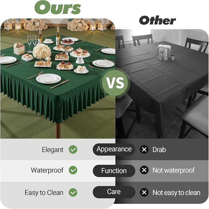 Shillance 48x48 Inch Green Spandex Square Tablecloth,Wrinkle Free Green Fitted Table Cloth for Square Tables,Washable Pleated Table Cover for Wedding Birthday Cocktail Party Buffet Dinner Camping
