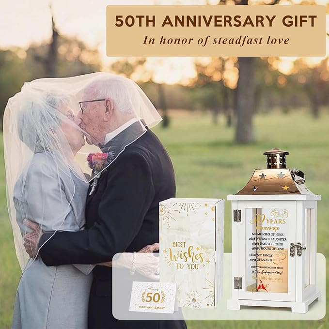 50th Wedding Anniversary Lantern, Happy 50 Years Anniversary Ideas Gift for Couple Parents Grandarents, Unique Marriage Keepsake Decoration for Wife Husband Friends Him Her