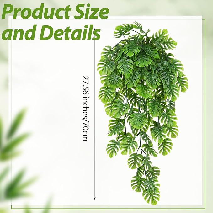 Daifunli 8 Pcs Artificial Hanging Plants Fake Hanging Ferns Plastic Fake Plant for Wall Room Garden Garland Indoor Outdoor Decor No Basket (Monstera Vines)