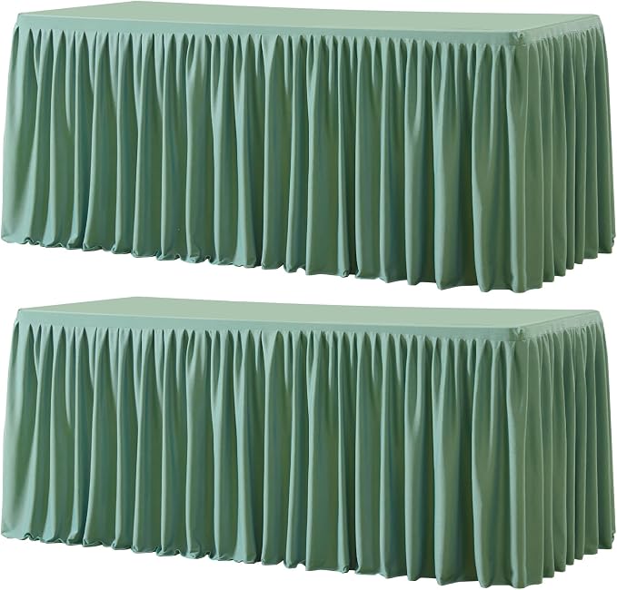 Wish Care 2 Pack Sage Green Rectangle Table Clothes for 8 Foot Tables, Polyester Fitted Tablecloths 8ft Stretch Table Cover for Wedding, Birthday, Parties, Trade Show, Craft Show