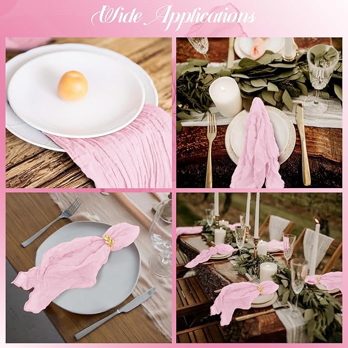 60 PCS Light Pink Gauze Cheesecloth Napkins,20x20 Inch Gauze Napkin Rustic Wrinkled Cheesecloth Napkin Bulk Washable Dinner Table Napkins for Wedding Party Bridal Shower Baby Shower Events Decor