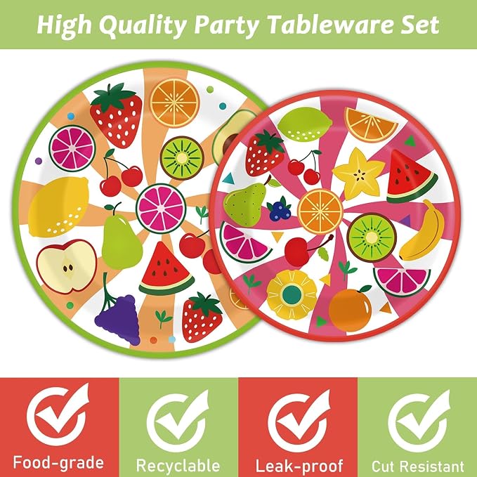 chiazllta 96 Pcs Fruits Paper Plates Tutti Summer Fruit Birthday Party Decorations Disposable Fruit Tableware Party Supplies Favors for 24 Guests