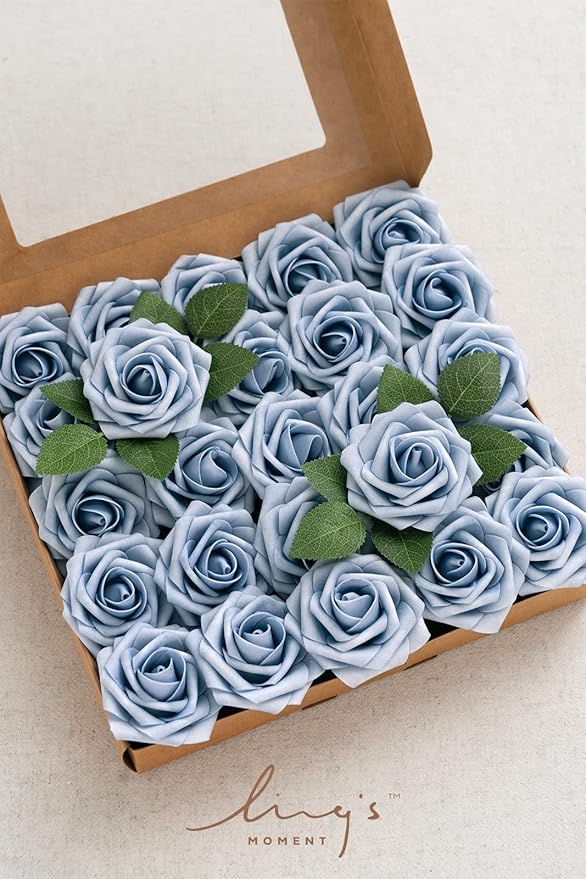 Ling's moment Artificial Flowers 25Pcs Provence Roses Decor w/Stems,3" DIY Foam Floral for Wedding Bouquet/Centerpieces, Outdoors Party Backdrop, Room/Table, and Garden/Pot Decorations
