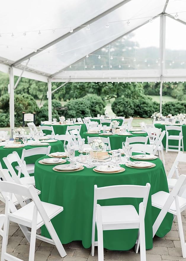 8 Packs Green Round Tablecloth - 120 Inch, Premium Polyester Table Cloth for Round Tables, Washable Fabric Table Covers for Wedding, Party, Banquet, Dining Tables and Camping