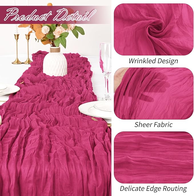 30 Pack Hot Pink Cheesecloth Table Runner 17 x 108 inch Cheese Cloth Table Runners 9ft Pink Table Runner Rustic Romantic Sheer Gauze Runner for Wedding Party Baby Shower Table Decoration