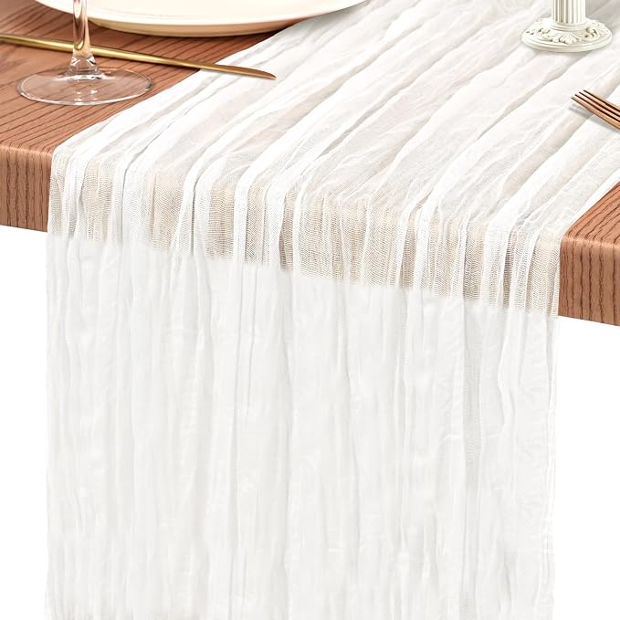 4 Pack Cheesecloth Table Runner 10FT Ivory White Table Runner Boho Gauze Cheese Cloth Table Runners Long Rustic Sheer Table Decorations for Wedding Party Baby Bridal Shower Birthday Holiday Spring
