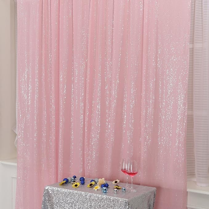 Poise3EHome Pink Sequin Backdrop, 10Ft x 10Ft Glitter Photography Background Curtains for Party Baby Shower Wedding Birthday Christmas Thanksgiving Halloween Decoration