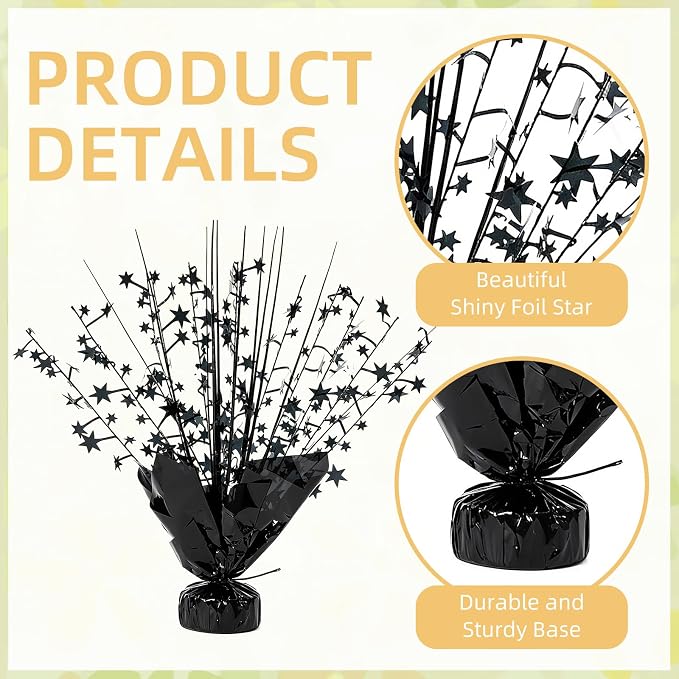 12 Pack Black Metallic Foil Spray Centerpiece Star Table Decoration Burst Table Centerpieces for Birthday New Year Wedding Anniversary Graduation Party Supply (Black)