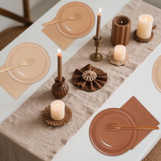 Serves 35 Guests Gradient Brown Plates and Napkins Party Supplies,7" Gradient Brown Birthday Dessert Paper Plates and Napkins,Disposable Party Dinnerware for Wedding,Graduation