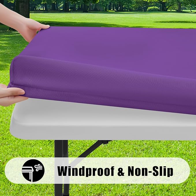 Smiry 4 Pack Rectangle Picnic Table Cloth, Waterproof Elastic Fitted Tablecloths, Washable Polyester Rectangular Patio Table Cover for Camping, Indoor and Outdoor (Purple, 30"x72")