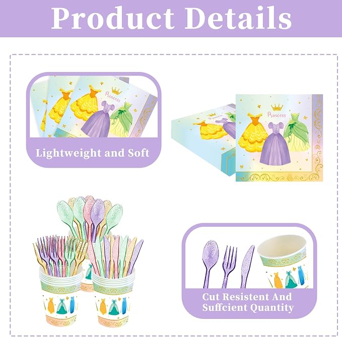 140pcs Princess Birthday Party Decorations Princess Plates Napkins Girls Paper Cups Party Supplies Disposable Tableware Set for Kids Girls Birthday Decor 20 Guests