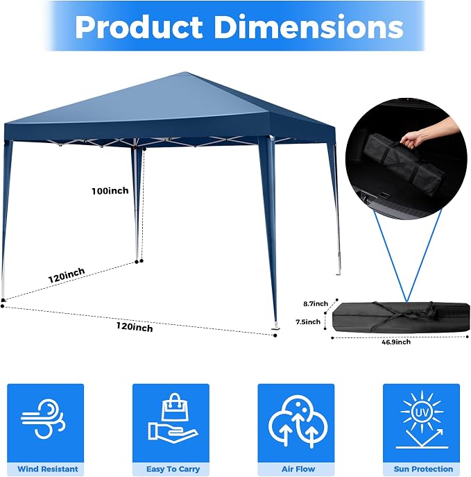 10 X 10FT White Pop Up Canopy Party Tent, Outdoor Commercial Instant Gazebo with 4 Removable Sidewalls for Events, Wedding, Backyard, Patio, Easy Set Up Sun Shade with Carrying Bag