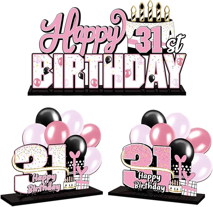 LINGTEER Happy 31st Birthday Pink Acrylic Table Topper Centerpieces Set - Cheers to 31 Years Old Birthday 31st Bday Party Gift Decorations.
