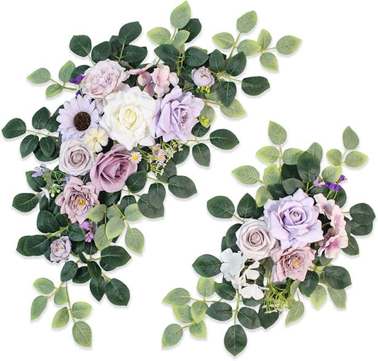 Odouzy Pack of 2 Wedding Arch Decorations Artificial Hanging Flowers Floral Swag for Wedding Welcome Sign Backdrop Balloon Arch Home Party Bridal Ceremony Reusable(Purple)