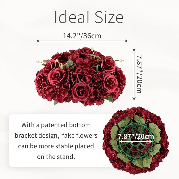 Red Roses Flowers Balls for Centerpieces: 2 PCS 14.2" Diam Flower Centerpieces for Tables in Wedding Reception Decorations Arrangement for Party Celebration Planners