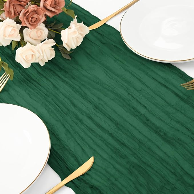6 Pack Emerald Green Cheesecloth Table Runner 20 x 120 inch Gauze Table Runners 10 FT Long,Semi Sheer Boho Cheese Cloth Fabric Table Runner Bulk for Wedding,Party,Baby Shower,Bridal Shower Decoration