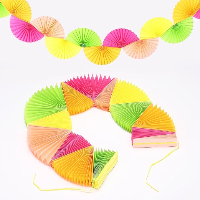 uxcell 3 Pcs Paper Fan Garland, 5.25ft Paper Garland Hanging Decorations Set Party Hanging Decorations Fans for Birthday Parties Holiday Ornaments Family Gatherings Weddings, Fluorescent