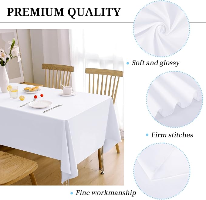 12 Pack White Tablecloth 60 x102 inch Table Cloth for 6 Foot Rectangle Tables, Polyester Rectangle Tablecloth Bulk Linen Washable Fabric Table Cover for Wedding Party Banquet Restaurant Buffet Picnic