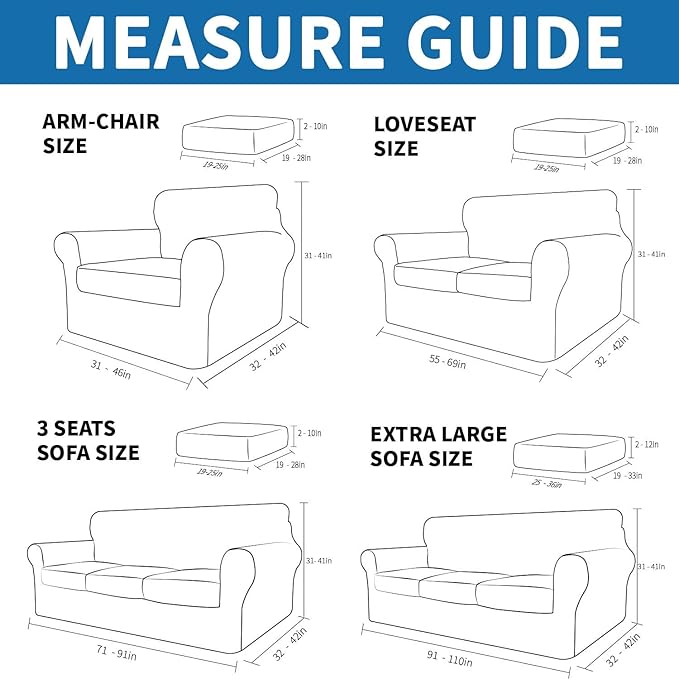XINEAGE New 3 Pieces Couch Covers for 2 Cushion Sofa Super Stretch Loveseat Slipcover Pet Dog Universal Slip Cover Anti Slip Love Seat Furniture Protector (Light Beige, 55"-69")