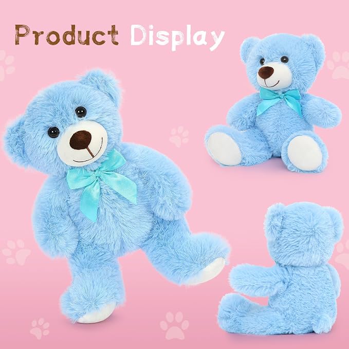 MaoGoLan Bulk Teddy Bear Baby Shower, 10 Packs Small Light Blue Teddy Bear Stuffed Animals in Bulk,13.5" Small Stuffed Bears Plush for Wedding,Birthday,Christmas, Party Decorations