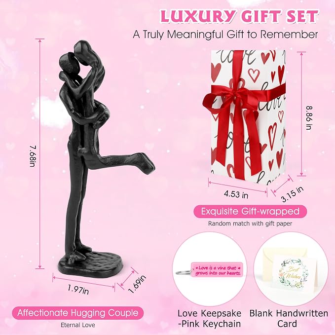Kresecioo Loving Couple Iron Sculpture, Black Metal Couple Statue in Love, Wedding Anniversary Romantic Gifts for Wife Husband Women Men Girlfriend Boyfriend, Birthday Gifts for Wife Girlfriend
