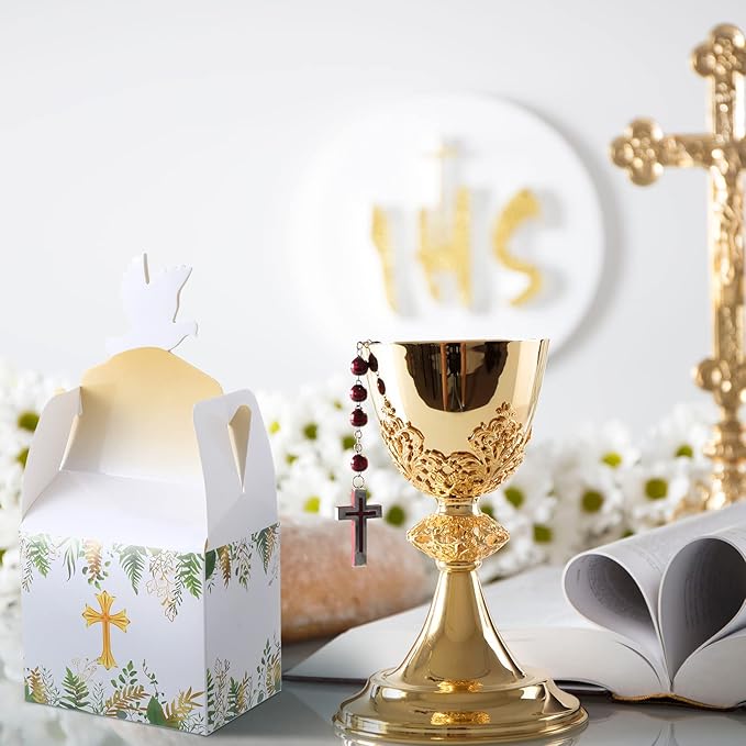 Geyee 48 Pcs Baptism Favor Boxes Baptism Party Favors First Communion Cross Goodie Gable Box Religious Party Favors God Bless Candy Boxes for Christening Baby Shower