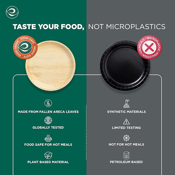 ECO SOUL Palm Leaf Like Bamboo Plates Combo Pack, 6 & 10 Inch, 450 Pack, Party Plates Set Bamboo, Heavy Duty, Natural, Compostable, Biodegradable Disposable Wood Dinnerware Set for Appetizer & Dinner