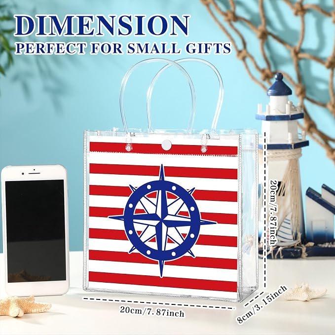 Teenyyou 24 Pcs Nautical Clear Gift Bags with Handles Cruise Party Favors PVC Goodie Treat Candy Tote Plastic Gift Bags for Sailing Theme Birthday Party Supplies