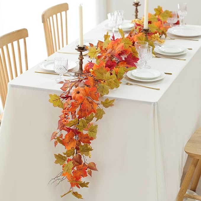 MIZII Fall Decor Artificial Maple Leaf Pumpkin Garland 6FT Fake Autumn Vines Garland Thanksgiving Halloween Harvest Decorations for Porch Mantle Table Centerpieces Fireplace Farmhouse (Yellow PK)