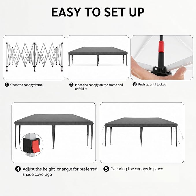 10x20 FT Portable Pop Up Canopy Tent with Sandbags, Adjustable Height Instant Gazebo Without Sidewalls,Waterproof Outdoor Canopy for Camping, Parties, Vendor Events (Grey, 3m × 6m Without sidewalls)