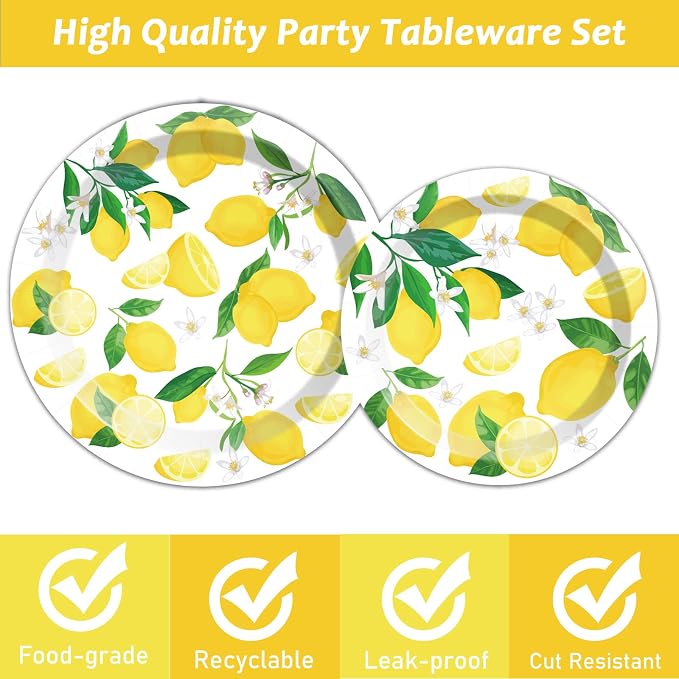 50 Guests Lemon Party Decorations Plates and Napkins Yellow Lemons Summer Party Supplies for Birthday Baby Shower Lemon Theme Disposable Plates Tableware Set 200 PCS