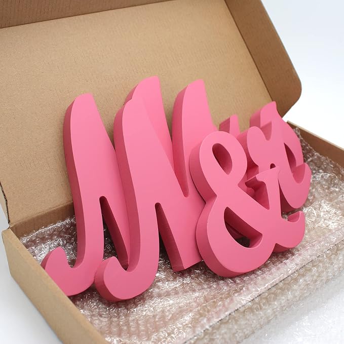 Mr Mrs Sign for Wedding Table, Mr and Mrs Wooden Letters, Mr. & Mrs. Party Decoration Items(Pink)