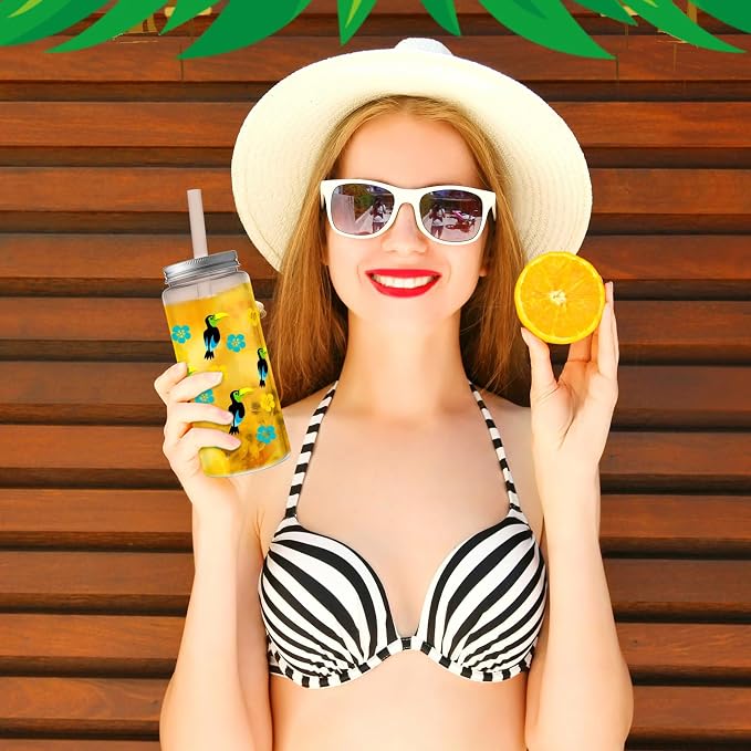 Skylety 30 Pcs Hawaiian Luau Cups 13. 5 oz Summer Tropical Plastic Cups with Lids and Straws Reusable Cute Plastic Tumbler for Hawaii Beach Sea Summer Birthday Party Drinkware Supplies