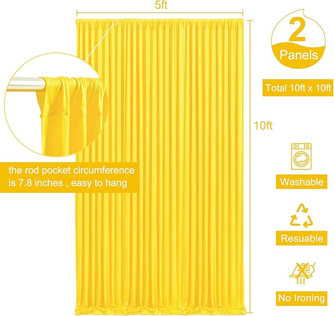 10ft x 10ft Yellow Backdrop Curtain for Parties Yellow Wrinkle Free Backdrop Drapes Panels for Birthday Party Baby Shower Wedding Photo Photography Polyester Fabric Background Decoration