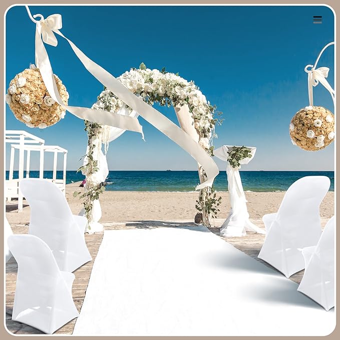 Newwiee 150 Pcs Spandex Chair Covers Bulk - Stretch Folding Flat Front Fitted Universal Chair Protector Pack Removable Washable for Wedding Party Dining Banquet Event (White)