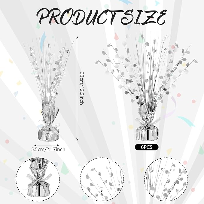 Crowye 6 Pcs Silver Metallic Foil Spray Centerpiece Table Decoration Silver Round Spray Centerpiece for Party Table Decor for Holiday Birthday Party