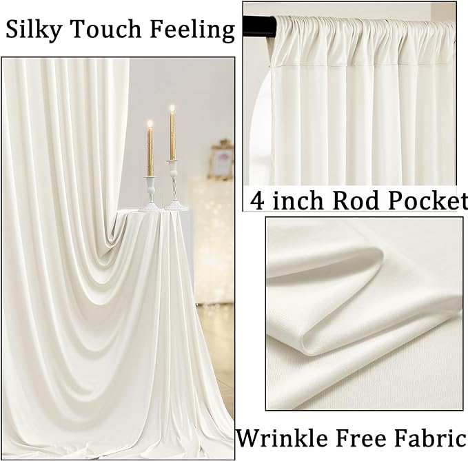 10ft x 8ft Ivory Backdrop Curtain for Parties, Polyester Photo Backdrop Drapes for Wedding Birthday Baby Shower Party Photography Background Home Decor